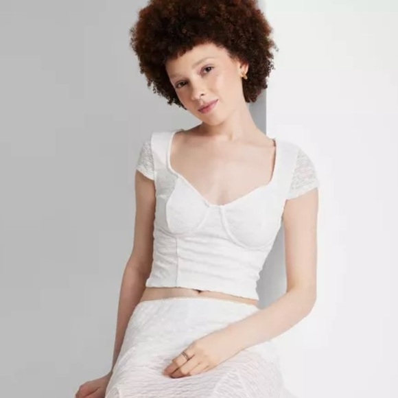 Wild Fable Women's Short Sleeve Lace Bustier T-Shirt Medium - Picture 1 of 3